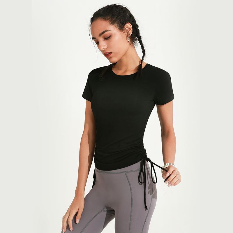 Drawstring yoga short-sleeved sports top