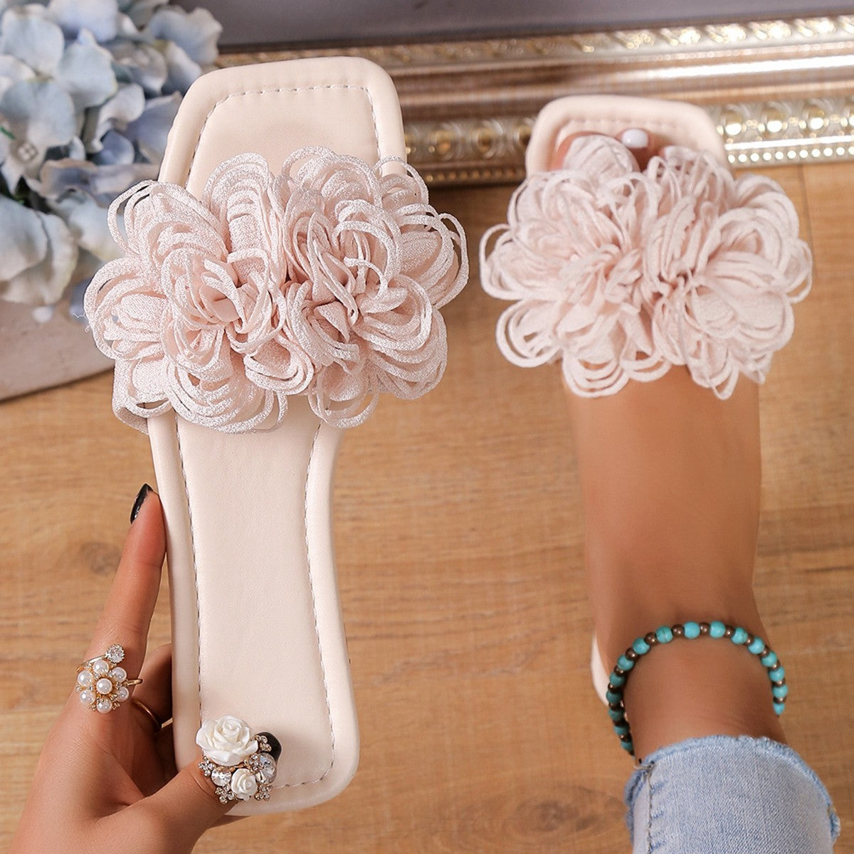 Fashion Flower Flat Slippers For Women