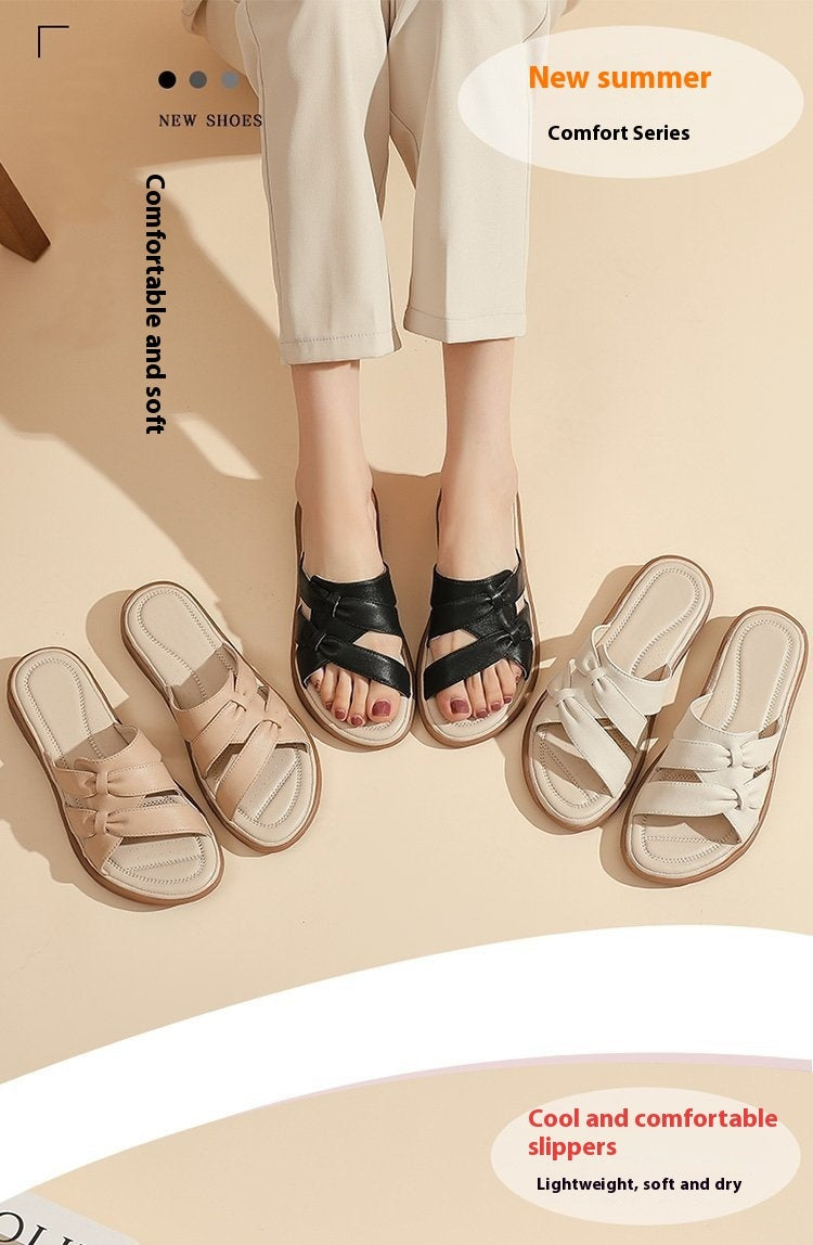 Summer Flat Plus Size Soft Bottom Non-slip Tendon Bottom Soft Leather Sandals