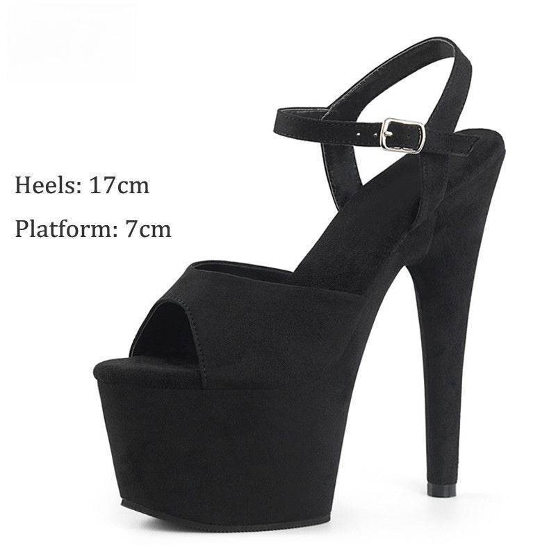 17cm Suede High Heel Sandals Model Catwalk