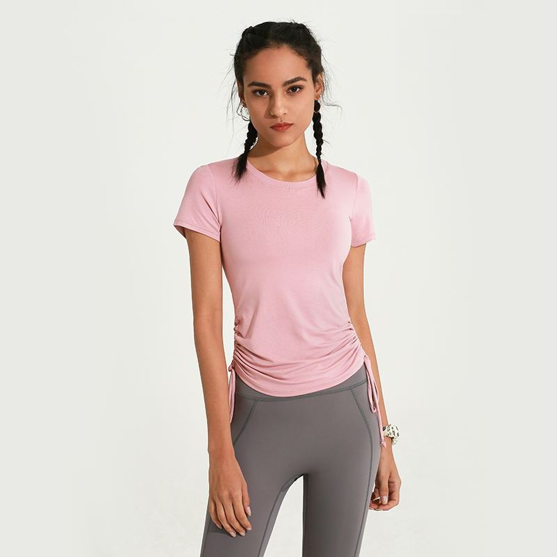 Drawstring yoga short-sleeved sports top