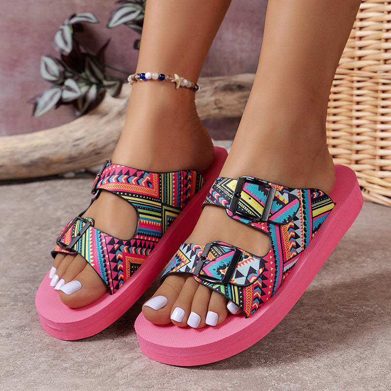 Women's Platform Sandals Color Matching Velcro European And American Style Platform Beach Shoes