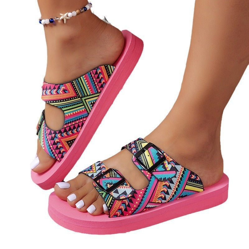 Women's Platform Sandals Color Matching Velcro European And American Style Platform Beach Shoes