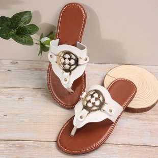 Women's Sandals Hardware Decorative Button Summer Flat Shoes