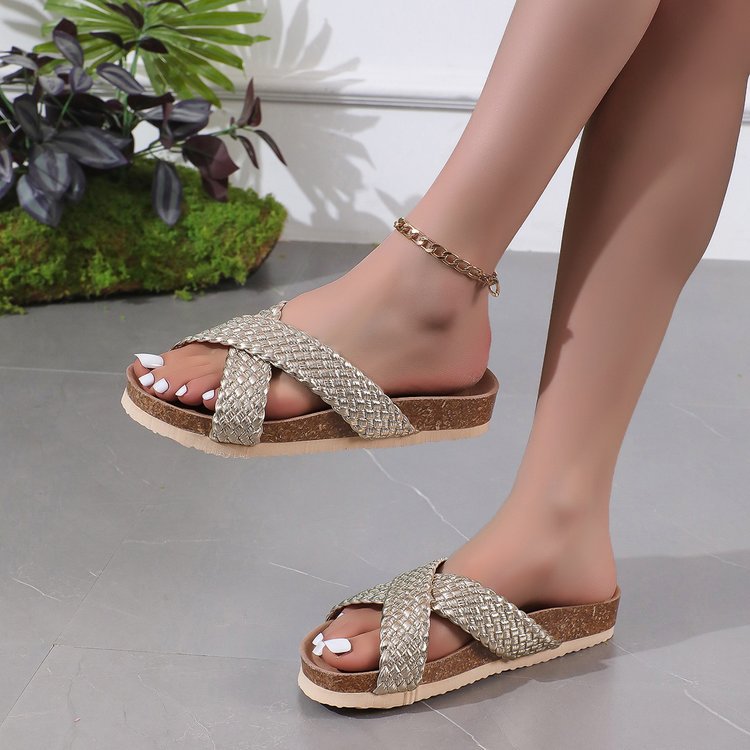 Plus Size Cross Strap Platform Slippers Female