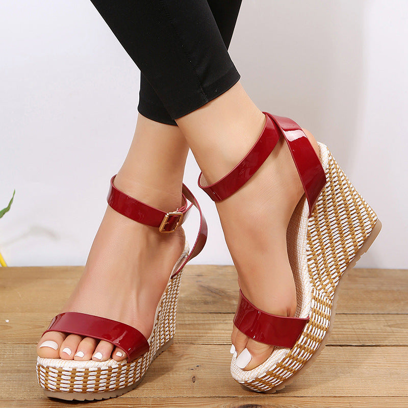 Wedge Straw Woven Hemp Rope Ankle-strap Sandals Women