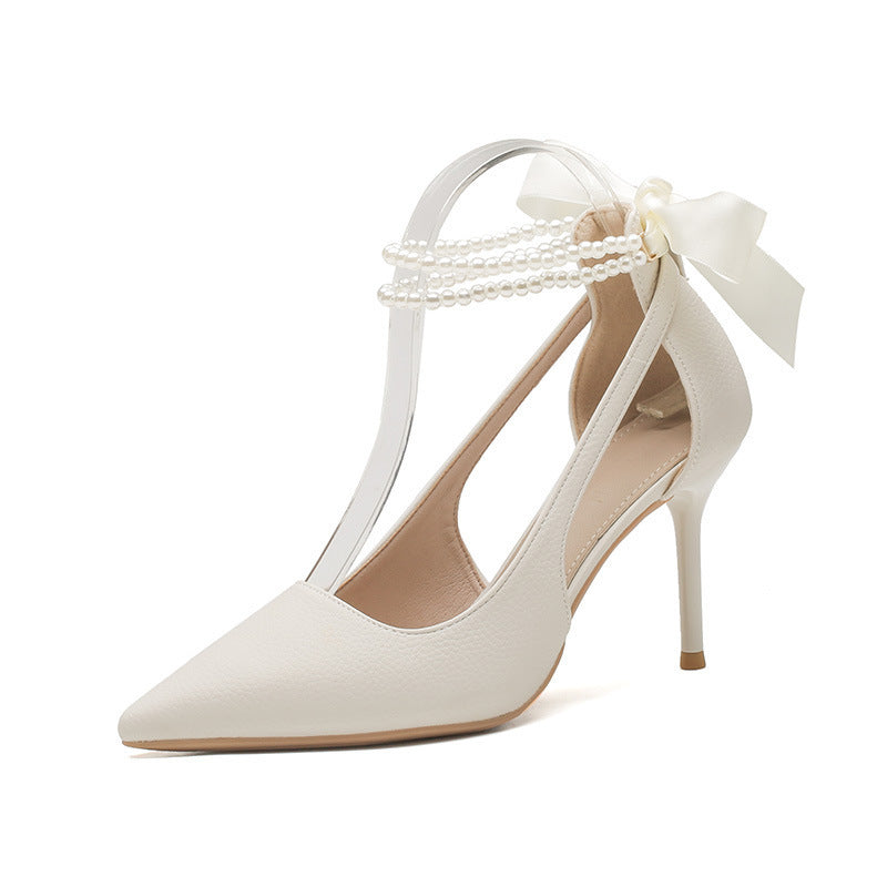 Bow Temperament With Skirt Bridesmaid Stiletto Heel White Thin Shoes